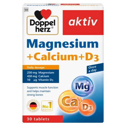 Illustration of the product packaging Doppelherz aktiv Magnesium+Calcium+D3 front view